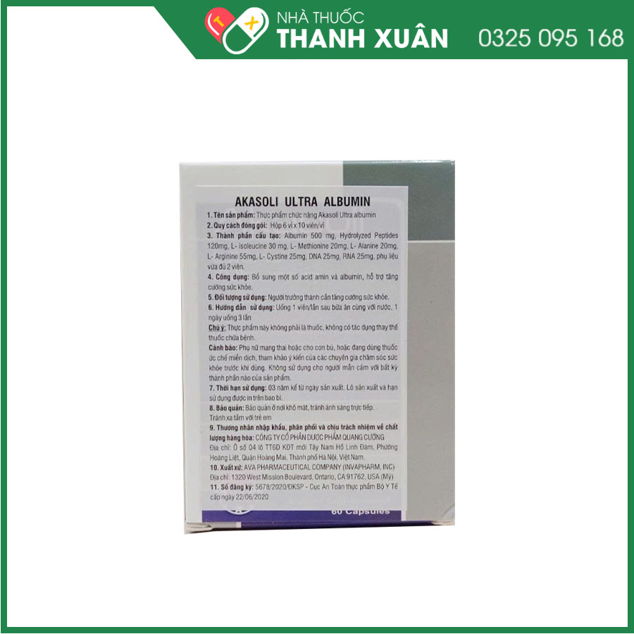 Akasoli Ultra Albumin cung cấp albumin và một số acid amin cho cơ thể